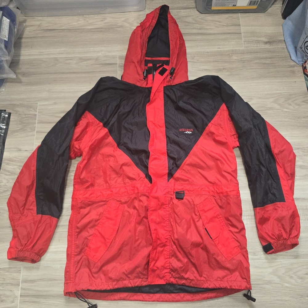 Stearns Dry Wear Windbreaker Jacket Hooded Mens Medium Red Black